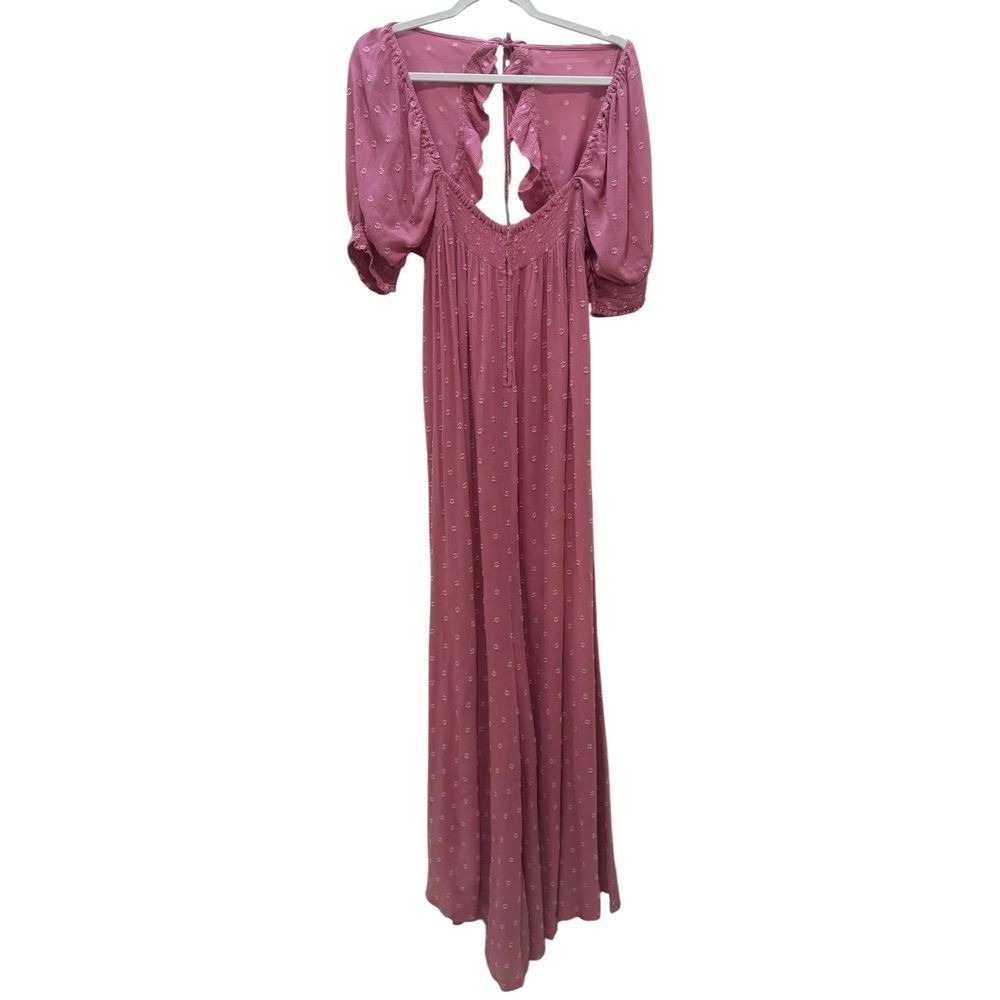 Free People Women's Maxi Romper Puff Sleeve‎ Ruffle Open Back Rose Pink SZ S